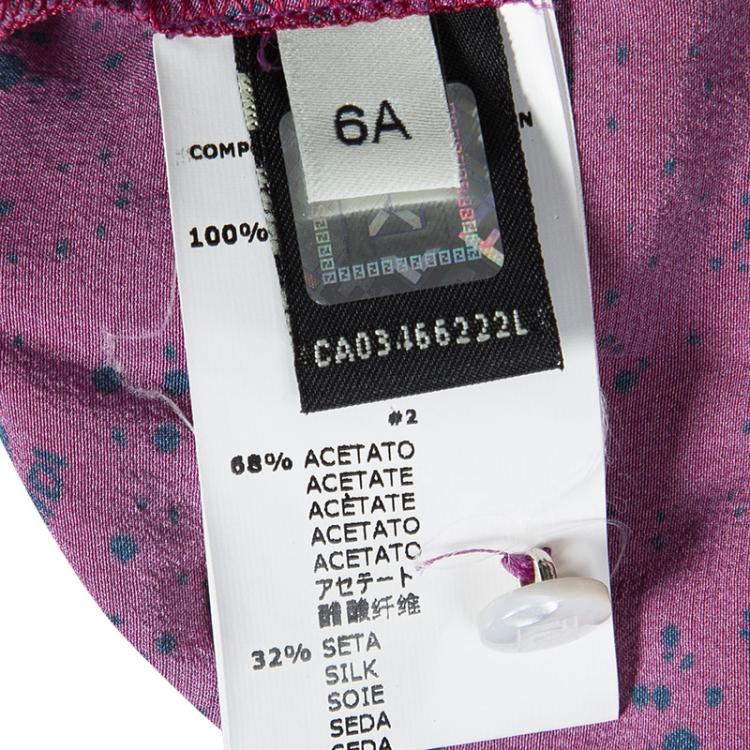 Pre Owned Fendi Pink Printed Silk Long Sleeve Gathered Dress 6Yrs