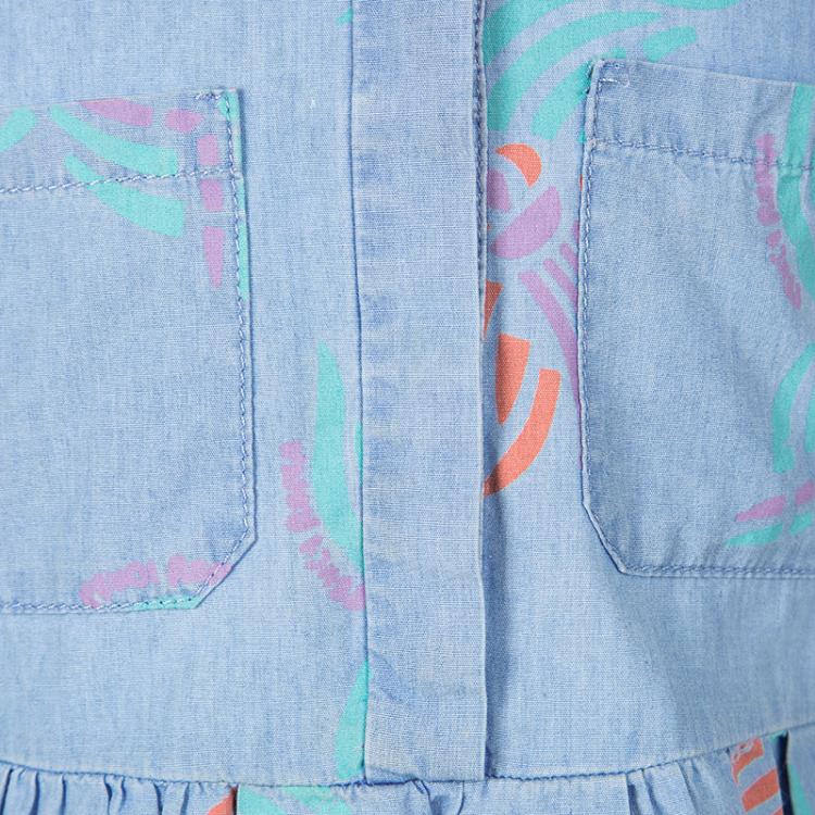 Pre Owned Fendi Indigo Chambray Printed Short Sleeve Gathered Dress 5Yrs
