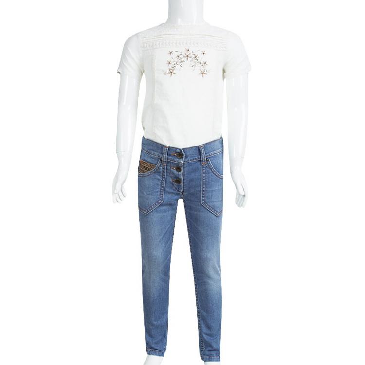 Pre Owned Fendi Kids Light Blue Faded Denim Button Down Skinny Jeans 6 YRS