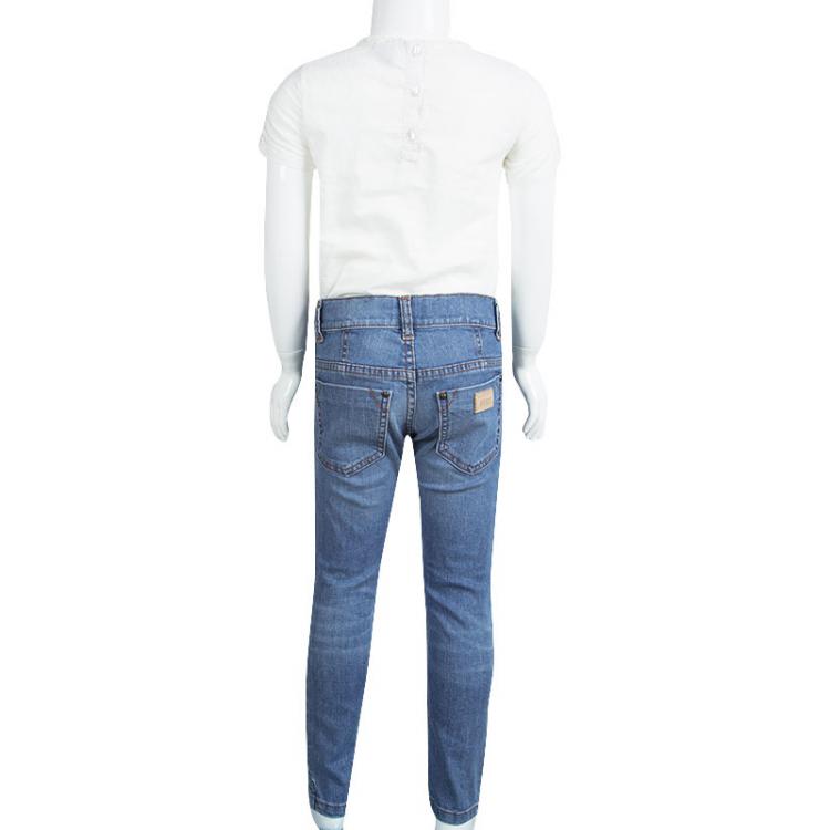 Pre Owned Fendi Kids Light Blue Faded Denim Button Down Skinny Jeans 6 YRS