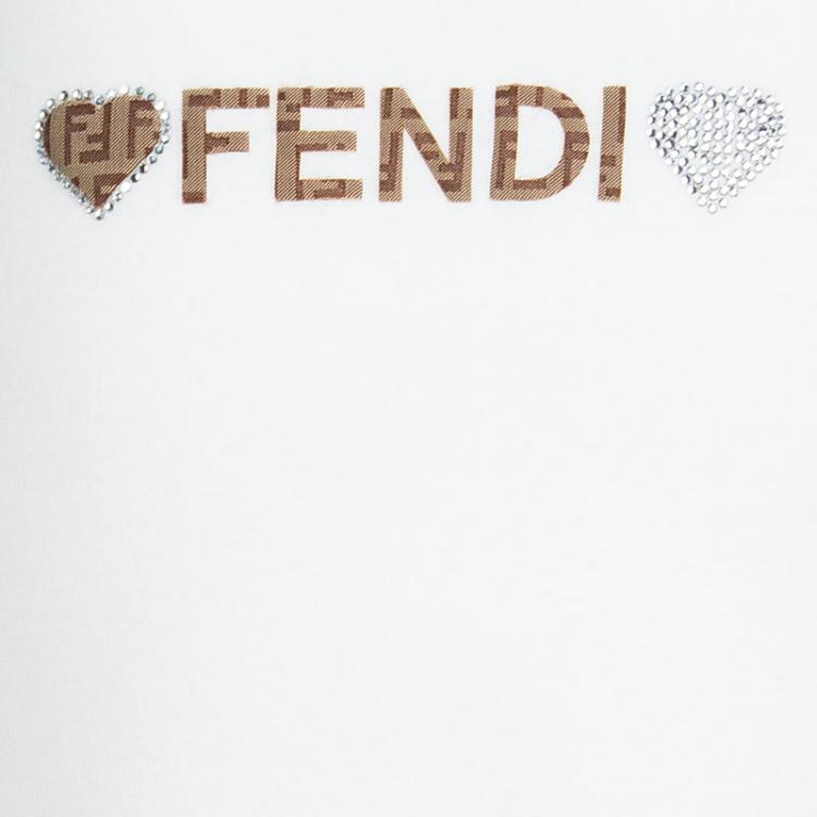 Pre Owned Fendi Kids Off White Logo Detail Embellished Long Sleeve Top 4 YRS