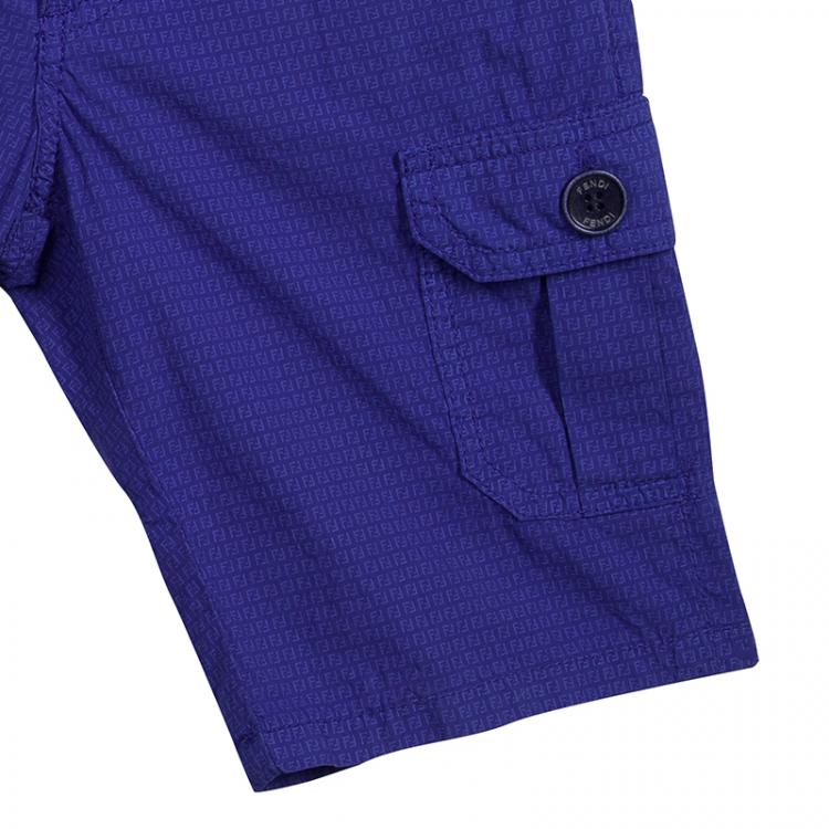 Pre Owned Fendi Blue Monogram Print Bermuda Shorts 2 Yrs
