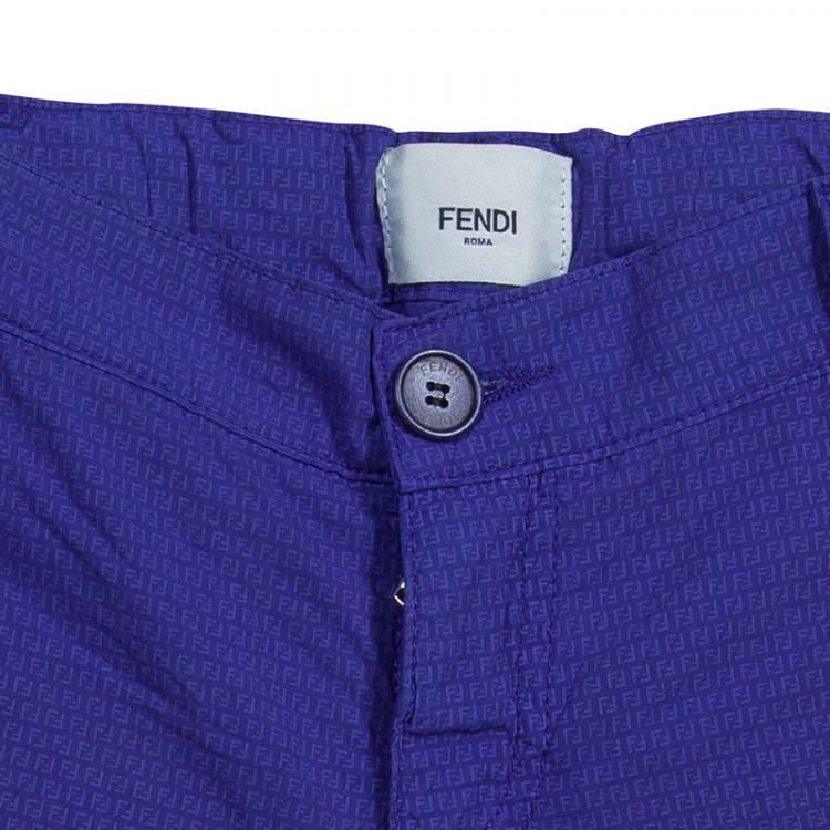 Pre Owned Fendi Blue Monogram Print Bermuda Shorts 2 Yrs
