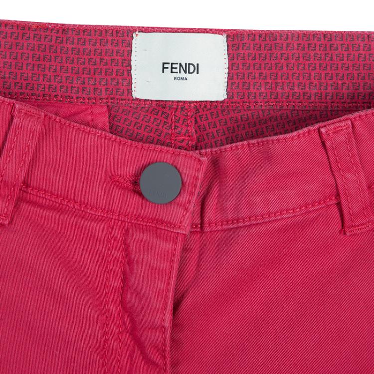 Pre Owned Fendi Red Monogrammed Pocket Flap Detail Pants 8 Yrs