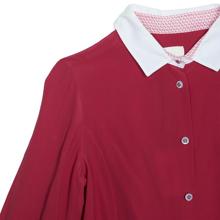 Pre Owned Fendi Dark Pink Contrast Collar Button-Down Shirt 8 Yrs