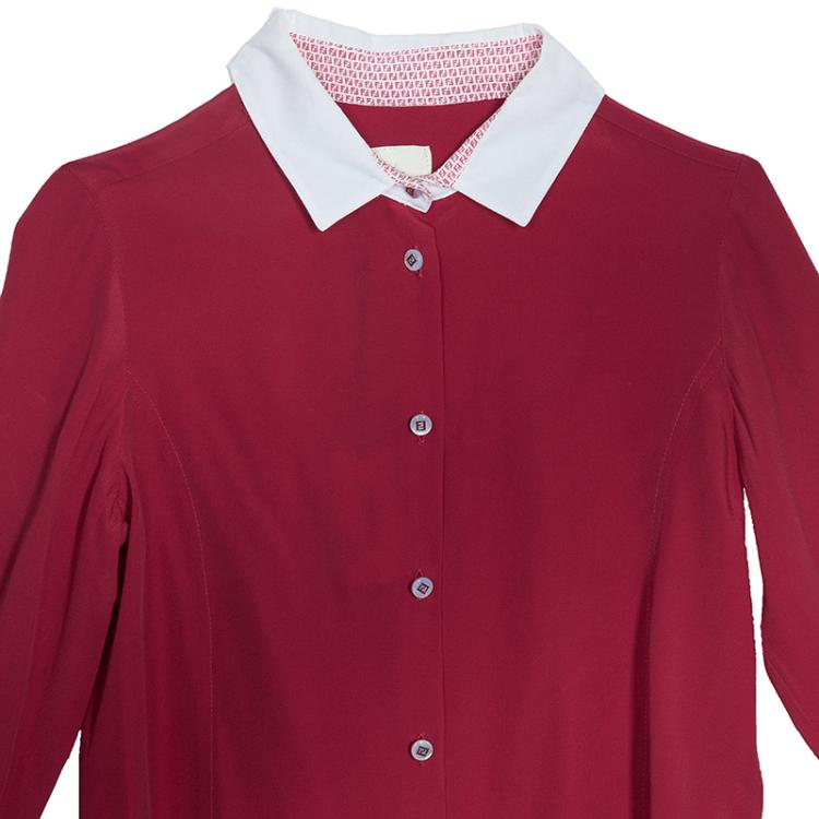 Pre Owned Fendi Dark Pink Contrast Collar Button-Down Shirt 8 Yrs