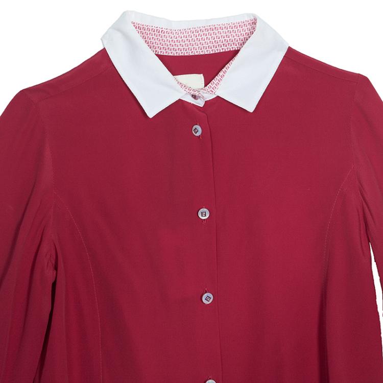 Pre Owned Fendi Dark Pink Contrast Collar Button-Down Shirt 8 Yrs