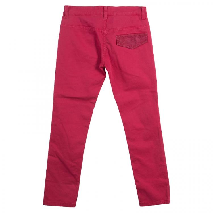 Pre Owned Fendi Red Monogrammed Pocket Flap Detail Pants 10 Yrs