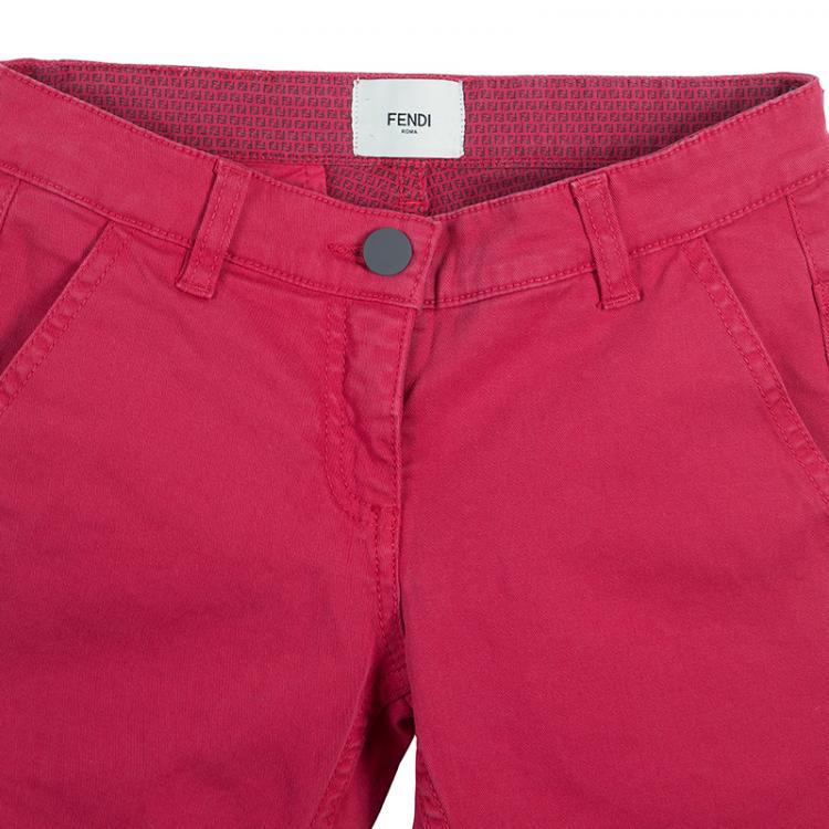Pre Owned Fendi Red Monogrammed Pocket Flap Detail Pants 10 Yrs