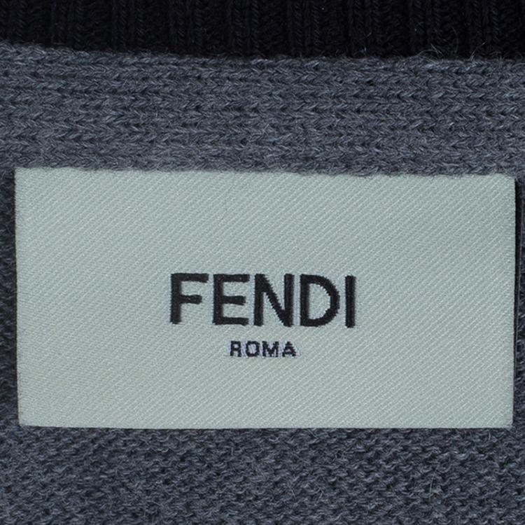 Pre Owned Fendi Grey Knit Striped Sleeve Detail Button Down Cardigan 6 Yrs