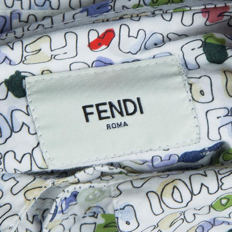 Pre Owned Fendi Multicolor Logo Printed Long Sleeve Buttondown Cotton Shirt 6 Yrs