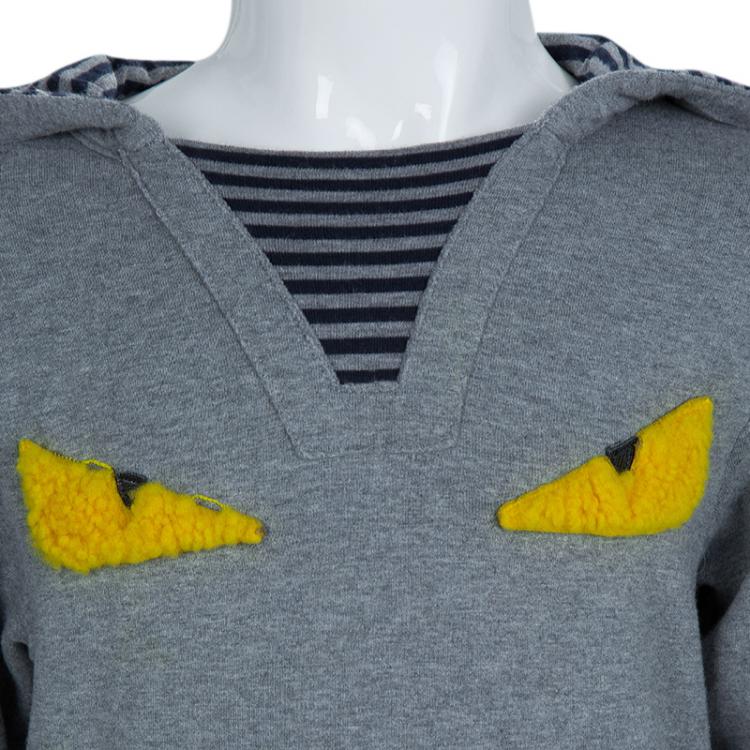 Pre Owned Fendi Grey Knit Monster Face Hooded Sweatshirt 5 Yrs