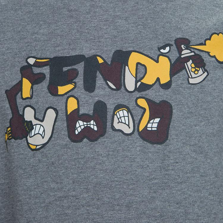 Pre Owned Fendi Grey Graphic Print Long Sleeve Crew Neck T-Shirt 5 Yrs