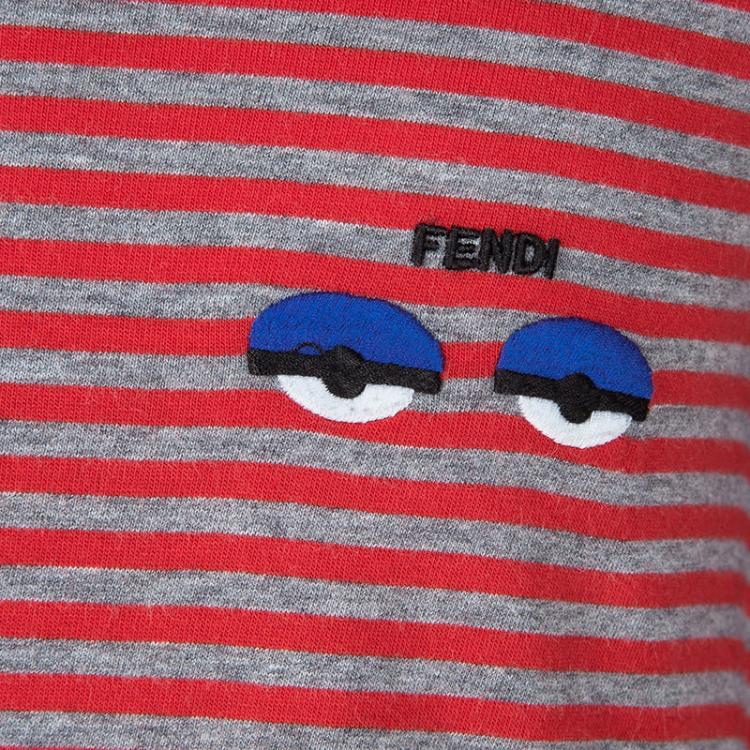 Pre Owned Fendi Red Striped Jersey Long Sleeve Ruffle Bottom Dress 6 Yrs 