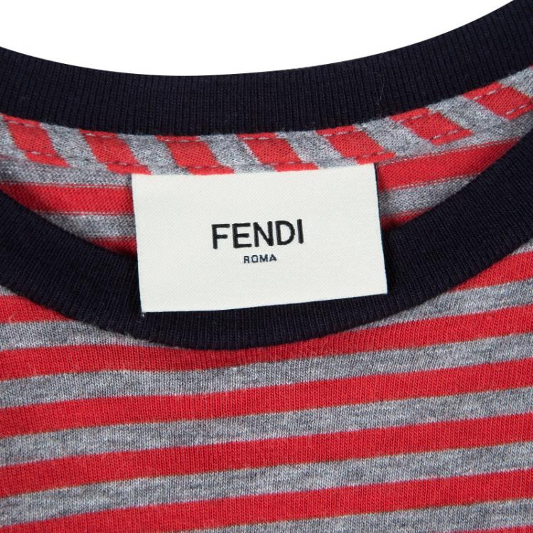 Pre Owned Fendi Red Striped Jersey Long Sleeve Ruffle Bottom Dress 6 Yrs 