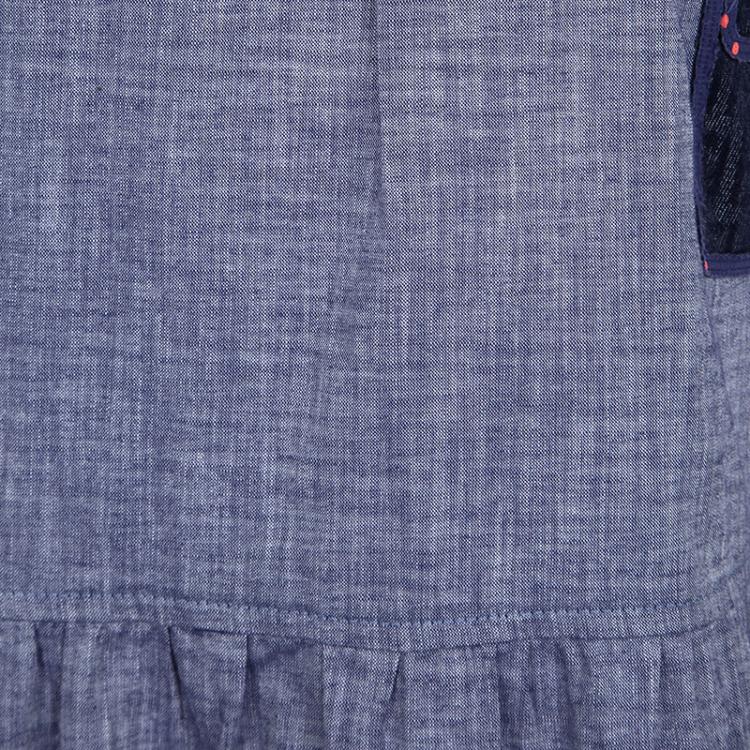 Pre Owned Fendi Blue Cotton Chambray Logo Patch Detail Dress 10 Yrs