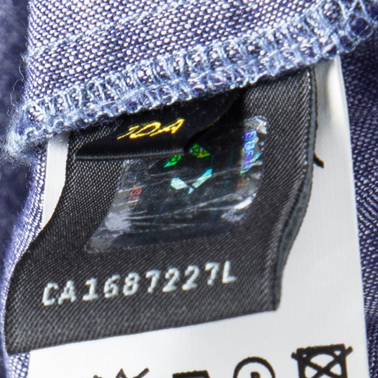 Pre Owned Fendi Blue Cotton Chambray Logo Patch Detail Dress 10 Yrs