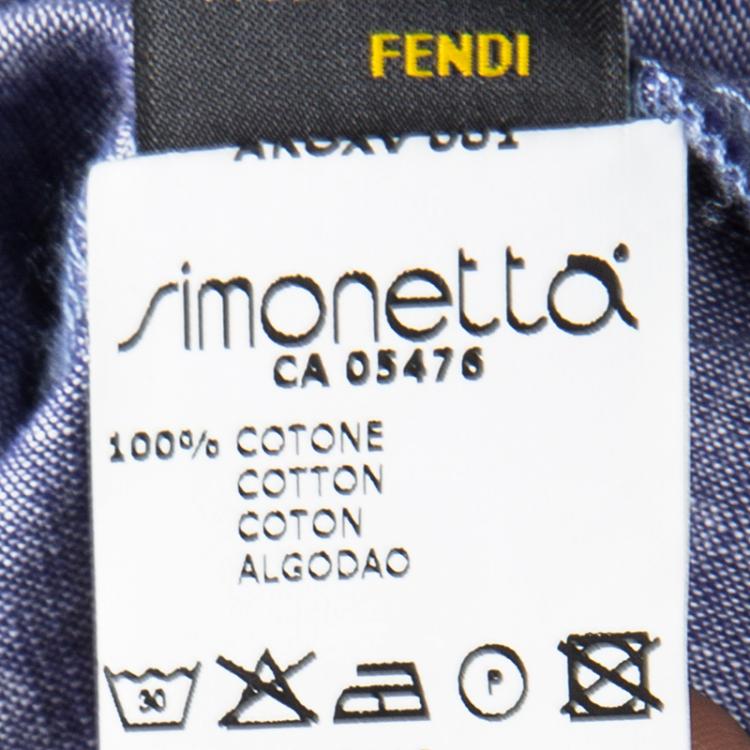 Pre Owned Fendi Blue Cotton Chambray Logo Patch Detail Dress 10 Yrs