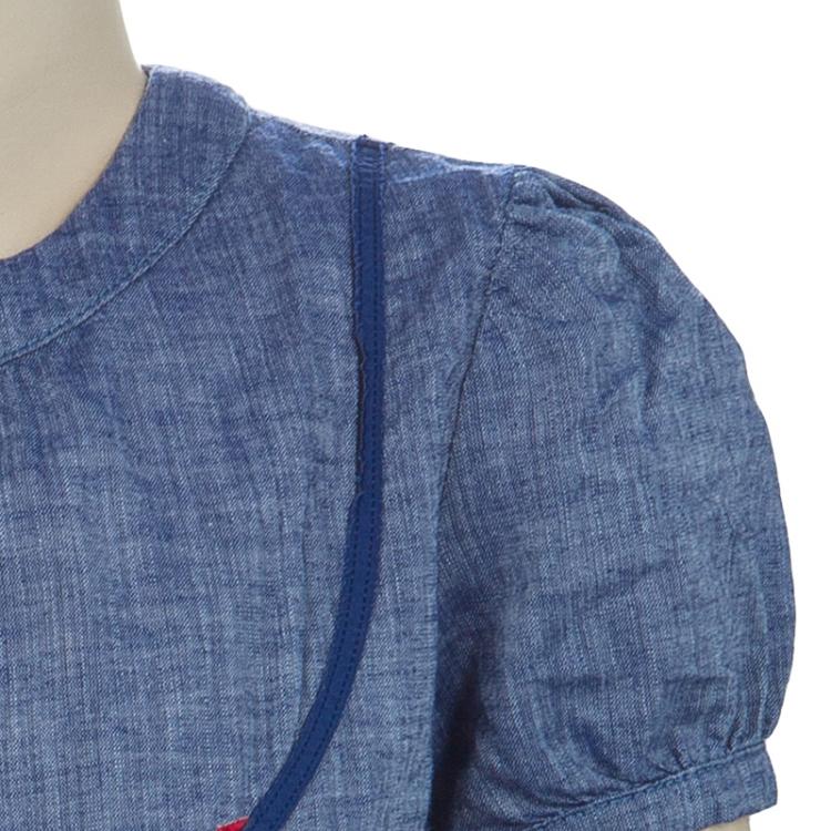 Pre Owned Fendi Blue Monogram Patch Detail Short Sleeve Cotton Chambray Dress 6 Yrs