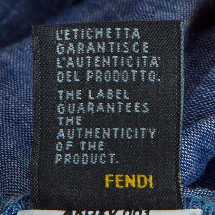 Pre Owned Fendi Blue Monogram Patch Detail Short Sleeve Cotton Chambray Dress 6 Yrs