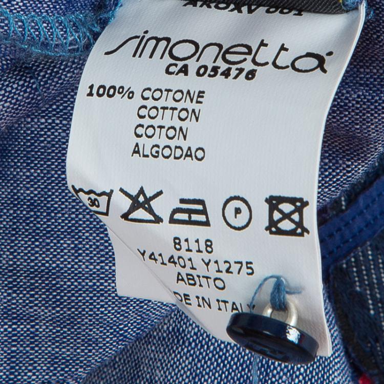 Pre Owned Fendi Blue Monogram Patch Detail Short Sleeve Cotton Chambray Dress 6 Yrs