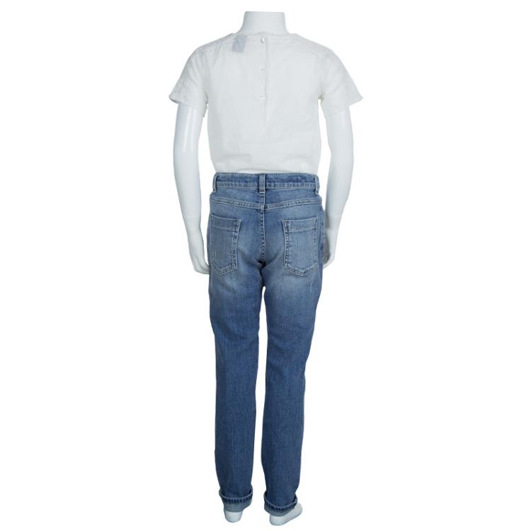 Pre Owned Gucci Indigo Light Wash Distressed Denim Skinny Jeans 8 Yrs