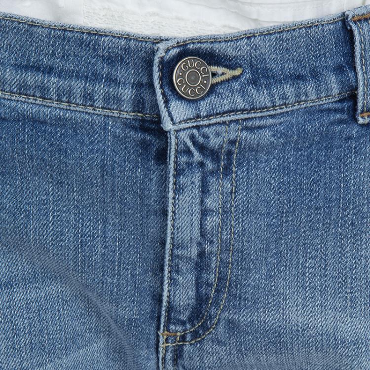 Pre Owned Gucci Indigo Light Wash Distressed Denim Skinny Jeans 8 Yrs