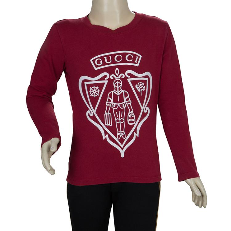 Pre Owned Gucci Red Graphic Print Long Sleeve Knit Top 4 Yrs