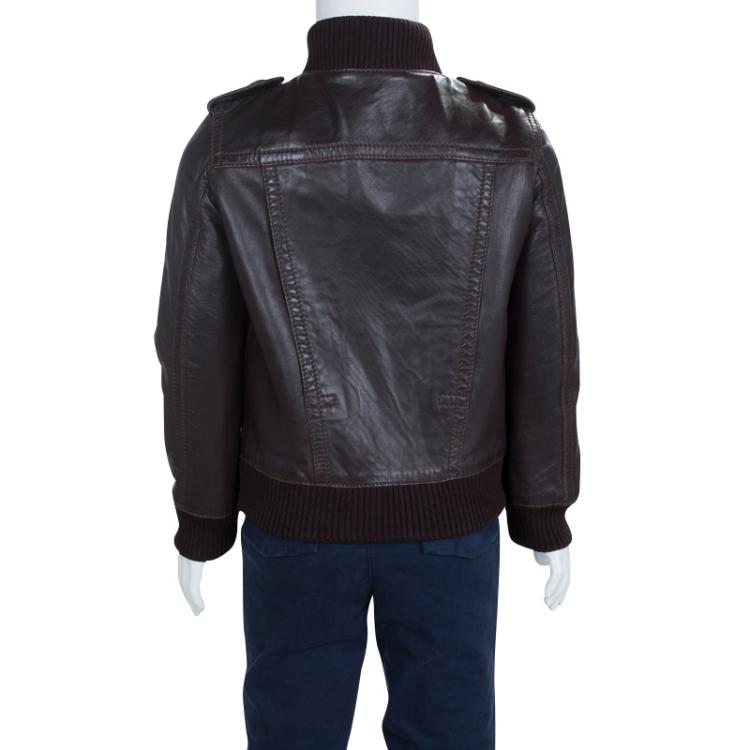 Pre Owned Gucci Brown Leather Bomber Jacket 5 Yrs