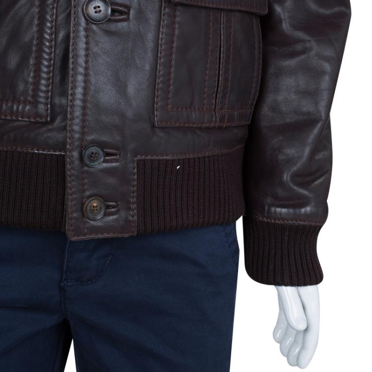 Pre Owned Gucci Brown Leather Bomber Jacket 5 Yrs