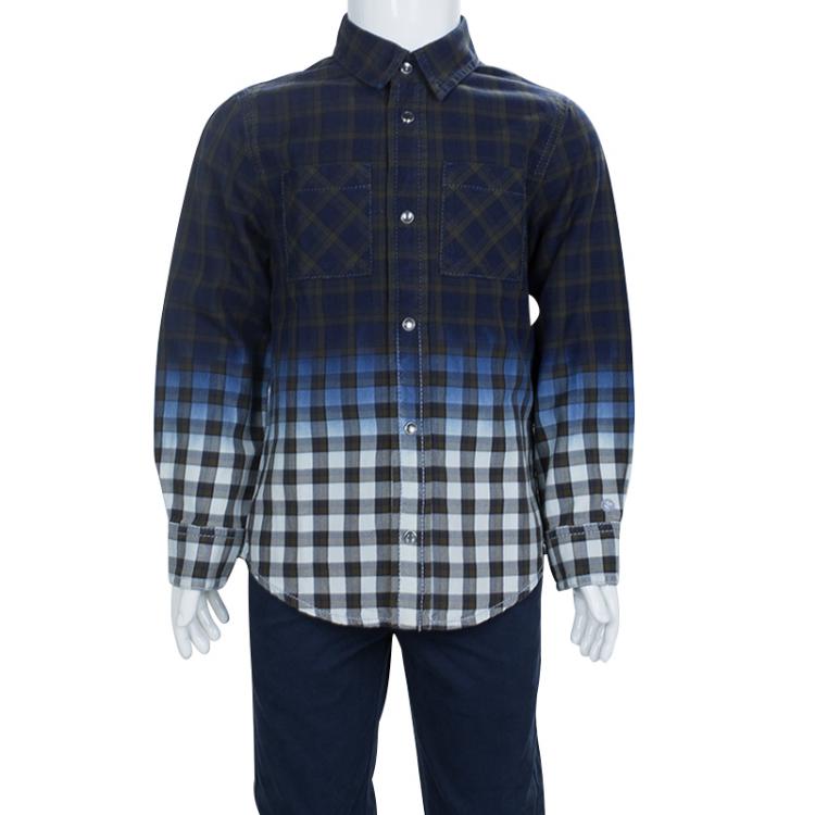 Pre Owned Gucci Multicolor Checked Dip Dyed Long Sleeve Buttondown Cotton Shirt 5 Yrs