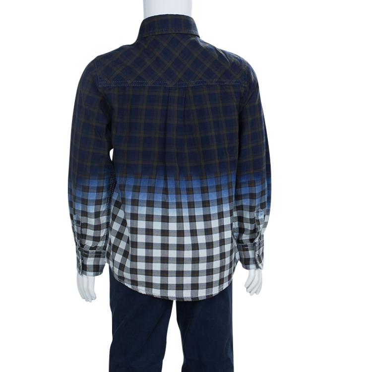 Pre Owned Gucci Multicolor Checked Dip Dyed Long Sleeve Buttondown Cotton Shirt 5 Yrs