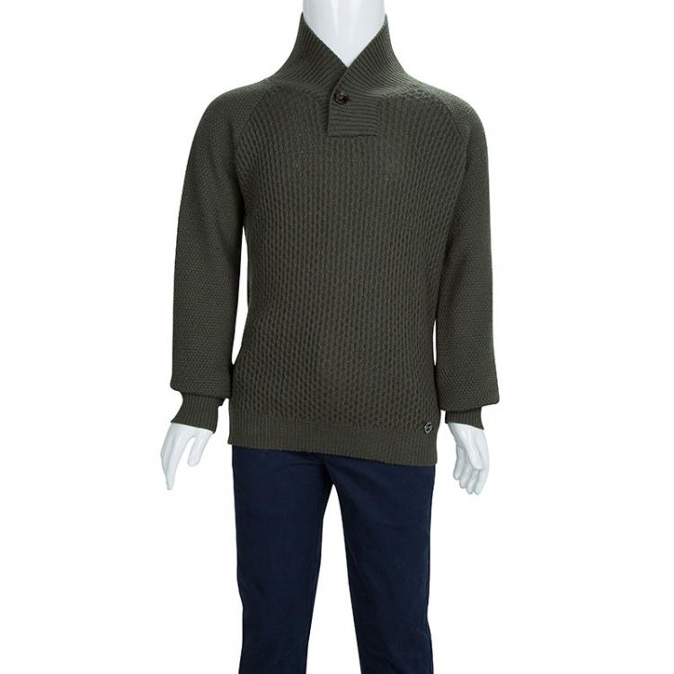 Pre Owned Gucci Olive Green Honeycomb Knit Sweater 5 Yrs