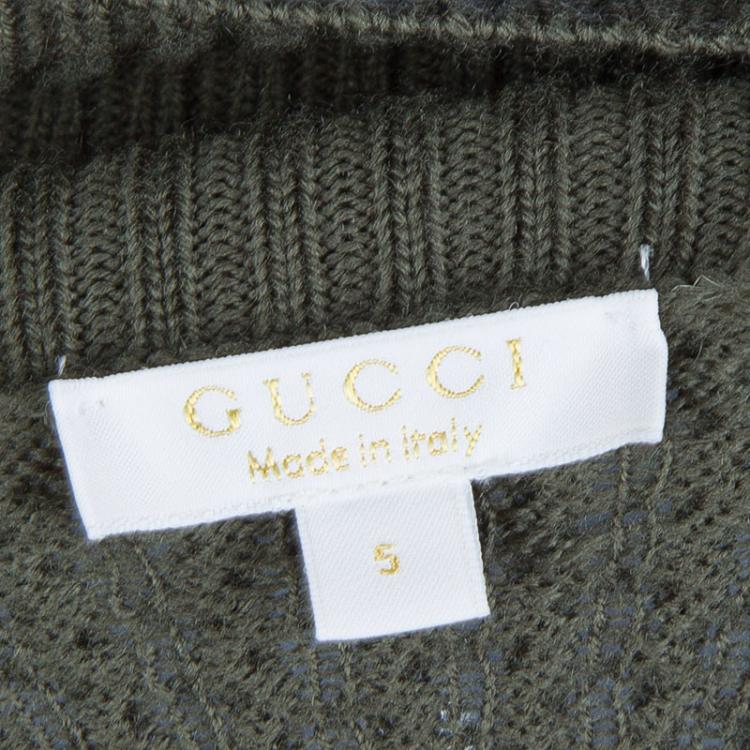 Pre Owned Gucci Olive Green Honeycomb Knit Sweater 5 Yrs
