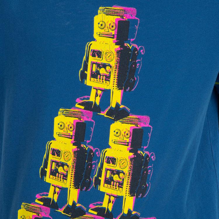 Pre Owned Gucci Blue Robot Print Crew Neck T-Shirt 6 Yrs