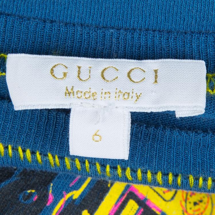 Pre Owned Gucci Blue Robot Print Crew Neck T-Shirt 6 Yrs