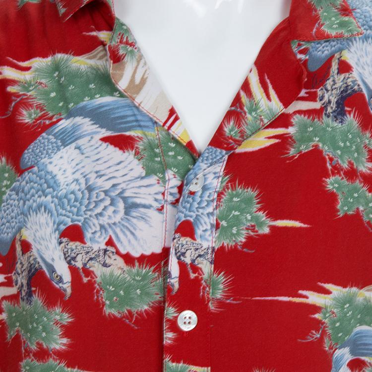 Pre Owned Gucci Multicolor Eagle Print Short Sleeve Buttondown Shirt 8 Yrs