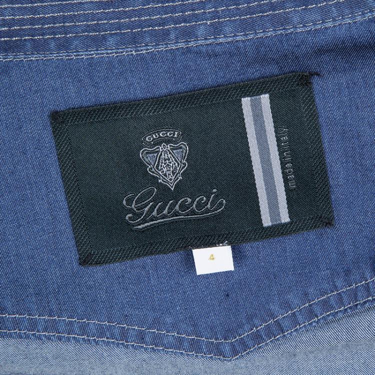 Pre Owned Gucci Indigo Chambray Short Sleeve Buttondown Shirt 4 Yrs