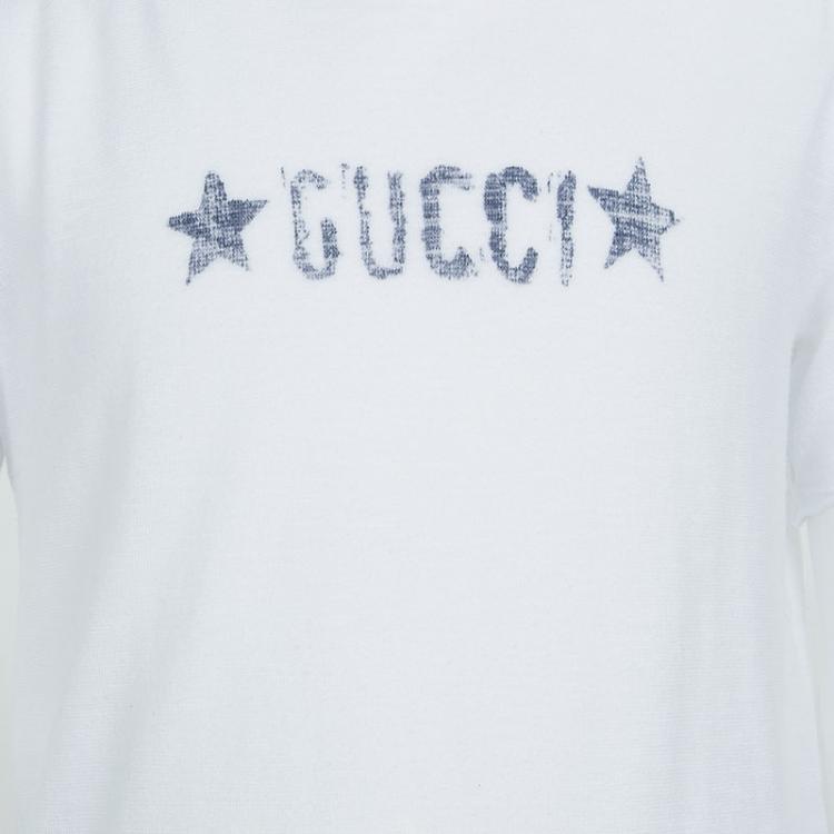 Pre Owned Gucci White Slub Jersey Logo Print T-Shirt 6 Yrs