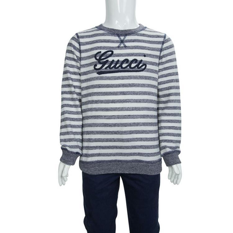 Pre Owned Gucci White Striped Cotton Terry Long Sleeve T-Shirt 6 Yrs
