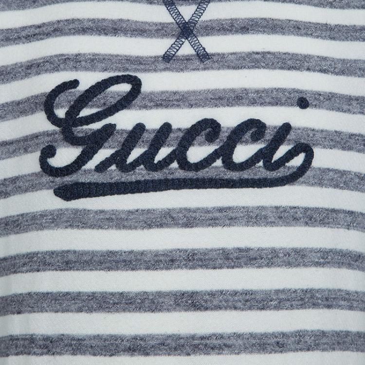 Pre Owned Gucci White Striped Cotton Terry Long Sleeve T-Shirt 6 Yrs
