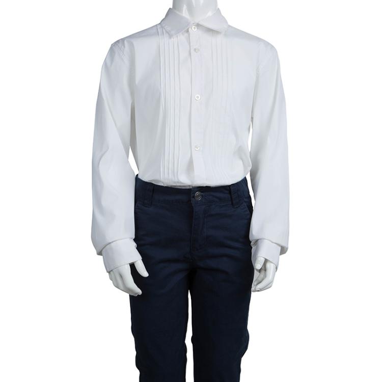 Pre Owned Gucci White Pintucked Long Sleeve Button Front Shirt 12 Yrs