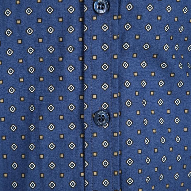 Pre Owned Gucci Blue Diamond Printed Contrast Collar Long Sleeve Shirt 6 Yrs