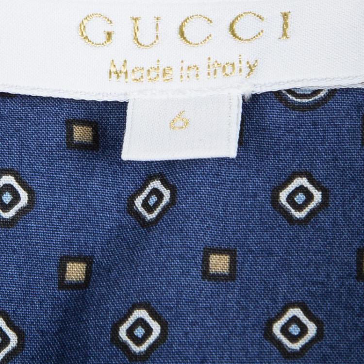 Pre Owned Gucci Blue Diamond Printed Contrast Collar Long Sleeve Shirt 6 Yrs