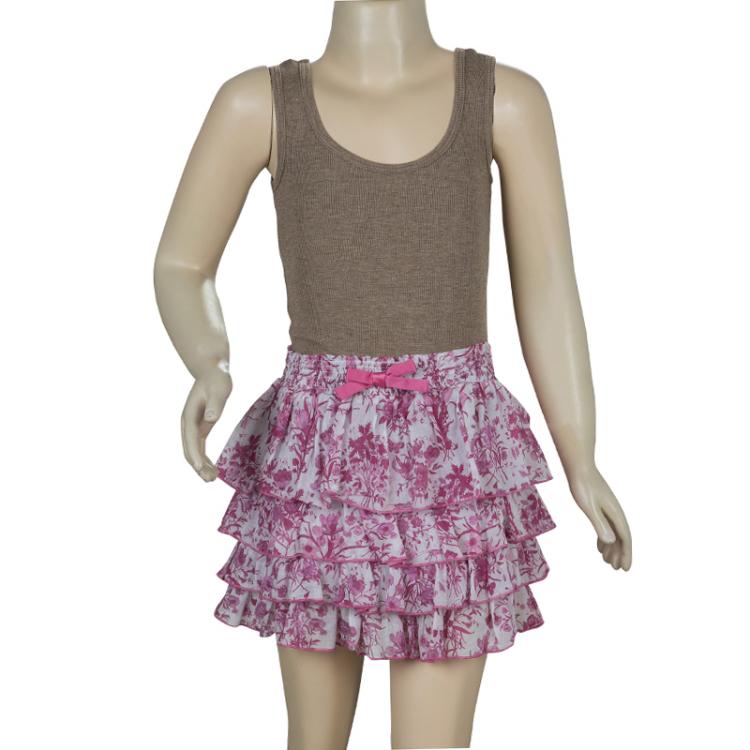 Pre Owned Gucci Pink Floral Print Tiered Skirt 6 Yrs