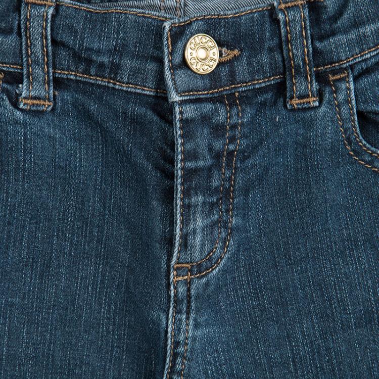 Pre Owned Gucci Indigo Dark Wash Denim Faded Effect High Waist Jeans 8 Yrs