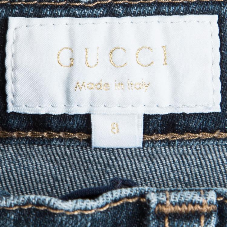 Pre Owned Gucci Indigo Dark Wash Denim Faded Effect High Waist Jeans 8 Yrs