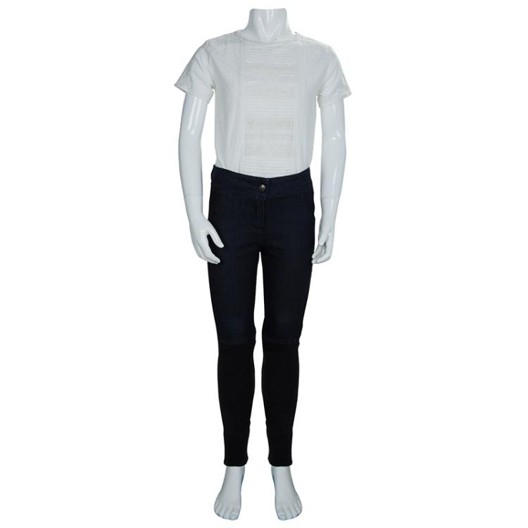 Pre Owned  Gaultier Junior Indigo Dark Wash Denim and Rib Knit Skinny Jeans 10 Yrs