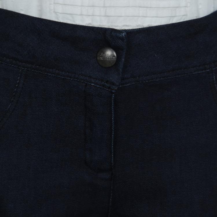 Pre Owned  Gaultier Junior Indigo Dark Wash Denim and Rib Knit Skinny Jeans 10 Yrs