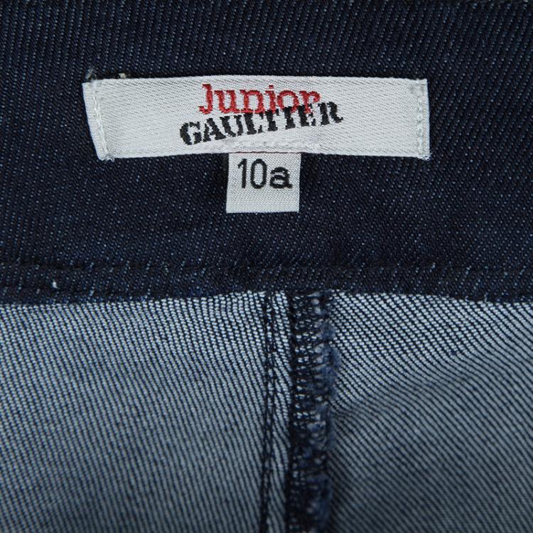 Pre Owned  Gaultier Junior Indigo Dark Wash Denim and Rib Knit Skinny Jeans 10 Yrs